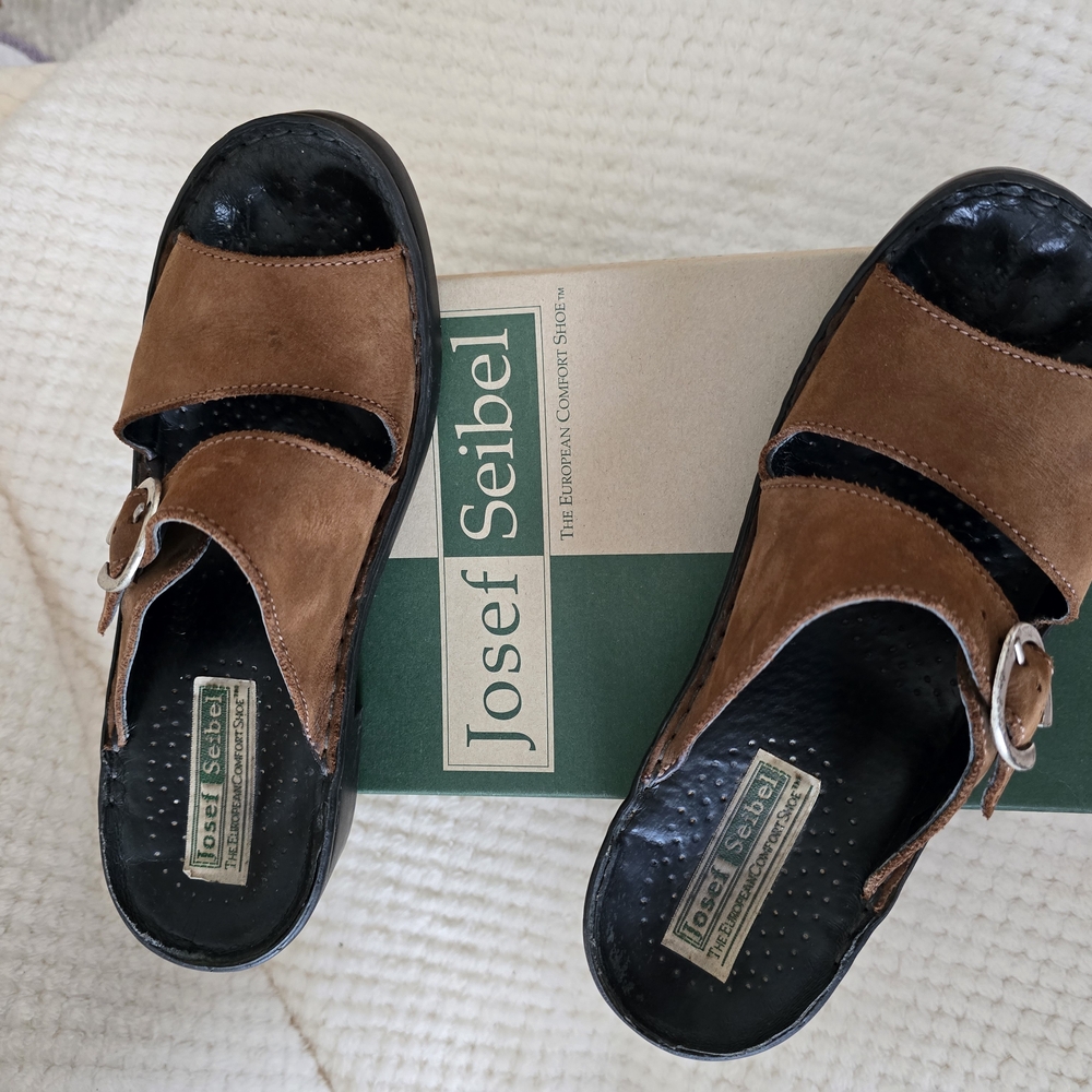 Josef Seibel Brown and Black Suede Open-Toe Sandals